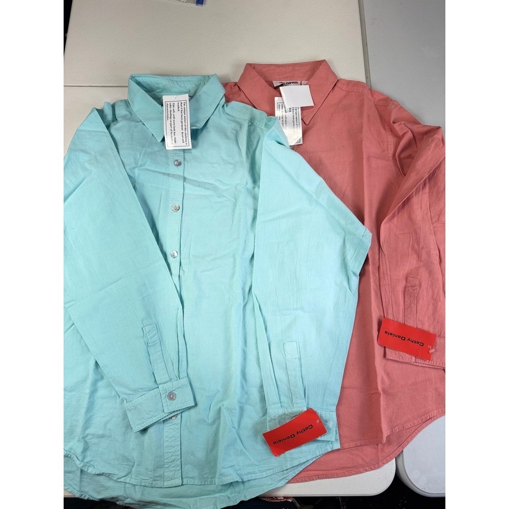 Cathy‎ Daniels Medium Button Down Long Sleeve Shirt Turquoise & Coral Set